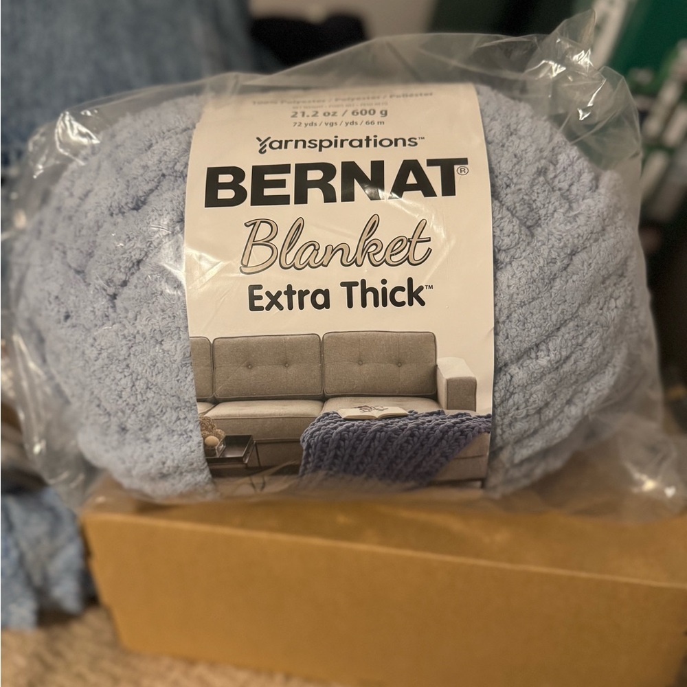 Bernat Extra Thick Blanket - Soft Blue & Gray